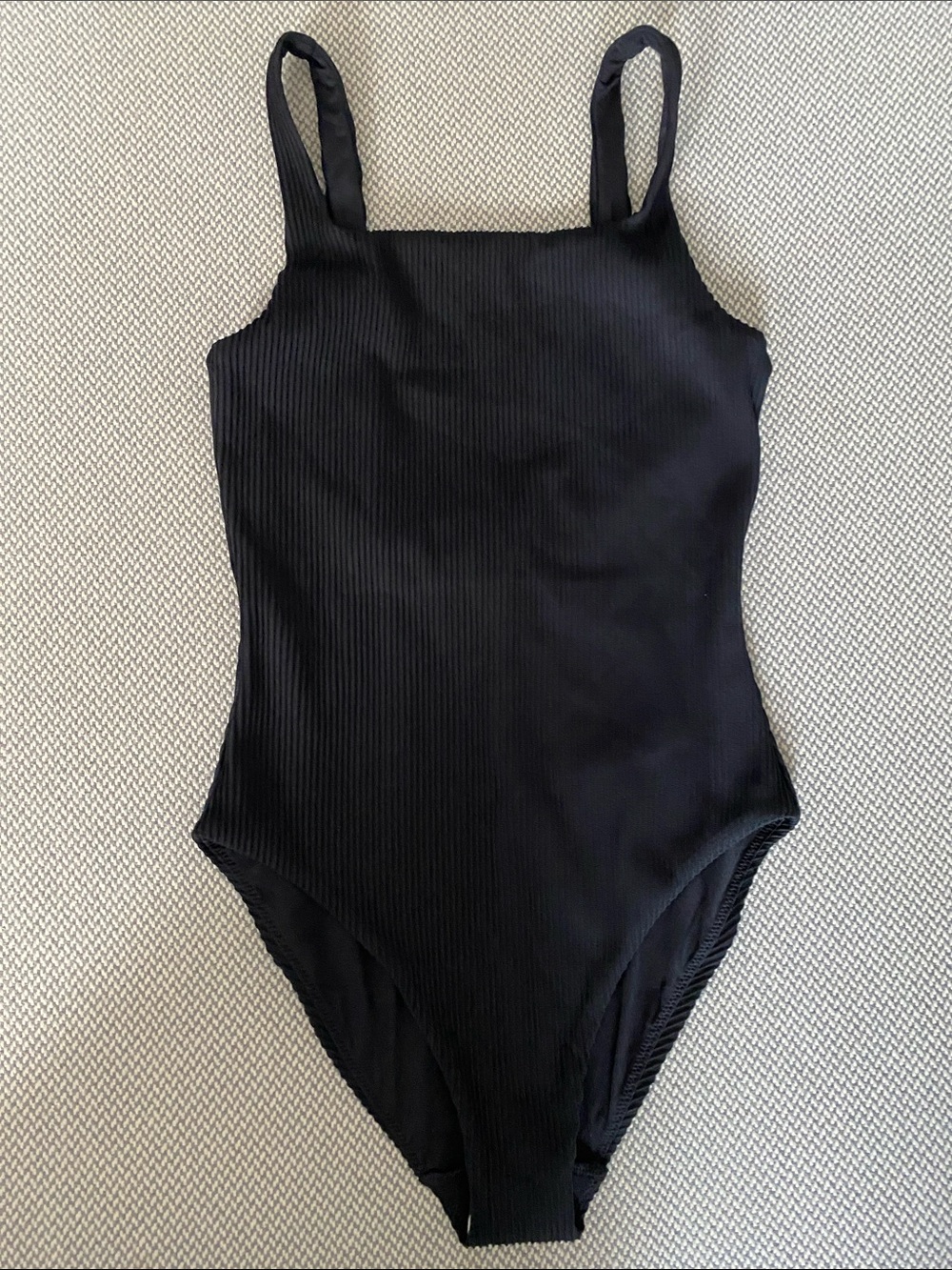 COS Black Ribbed Square-Neck One-Piece